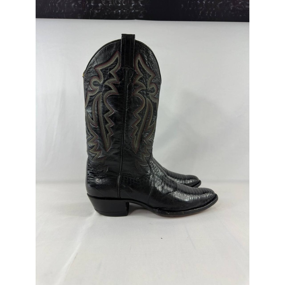 Vintage Panhandle Slim Men's 9.5D Black Lizard Leather Cowboy Boots Mexico